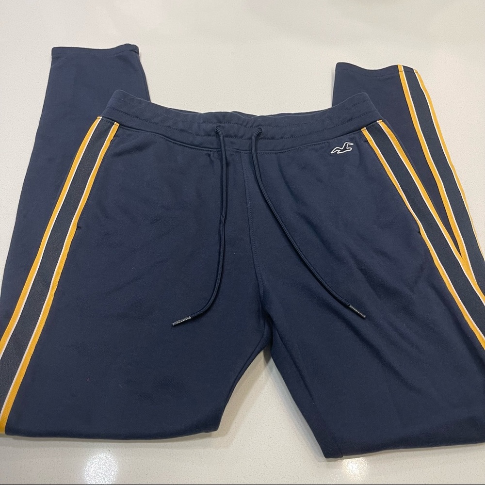 EUC HOLLISTER Navy Blue Yellow Striped Athleisure Pants XS
